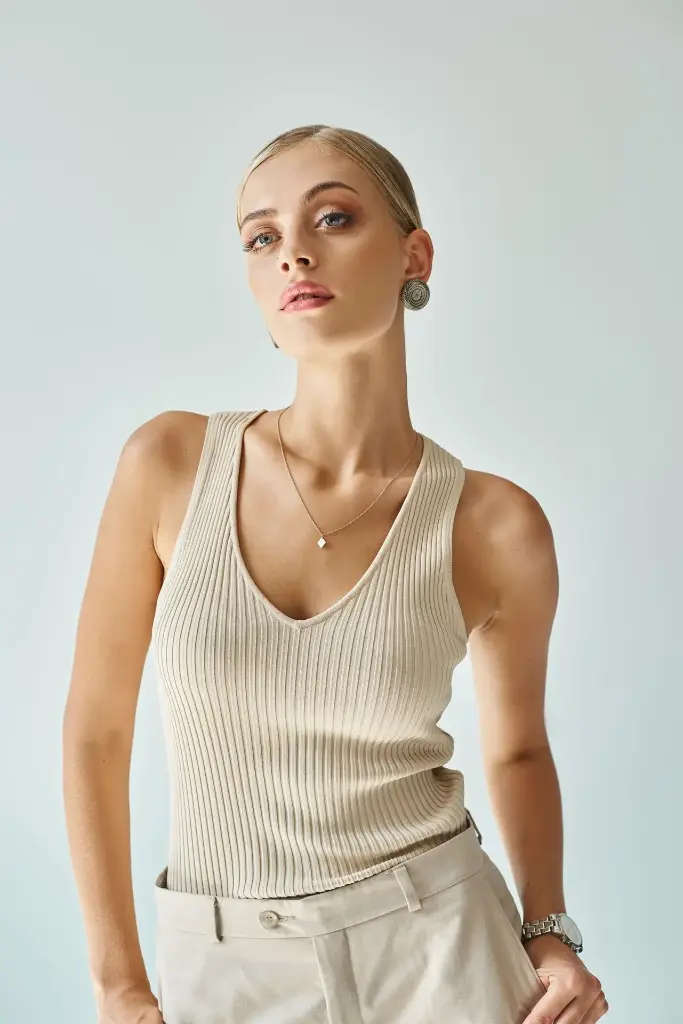 針織羅紋背心 – 摩卡色