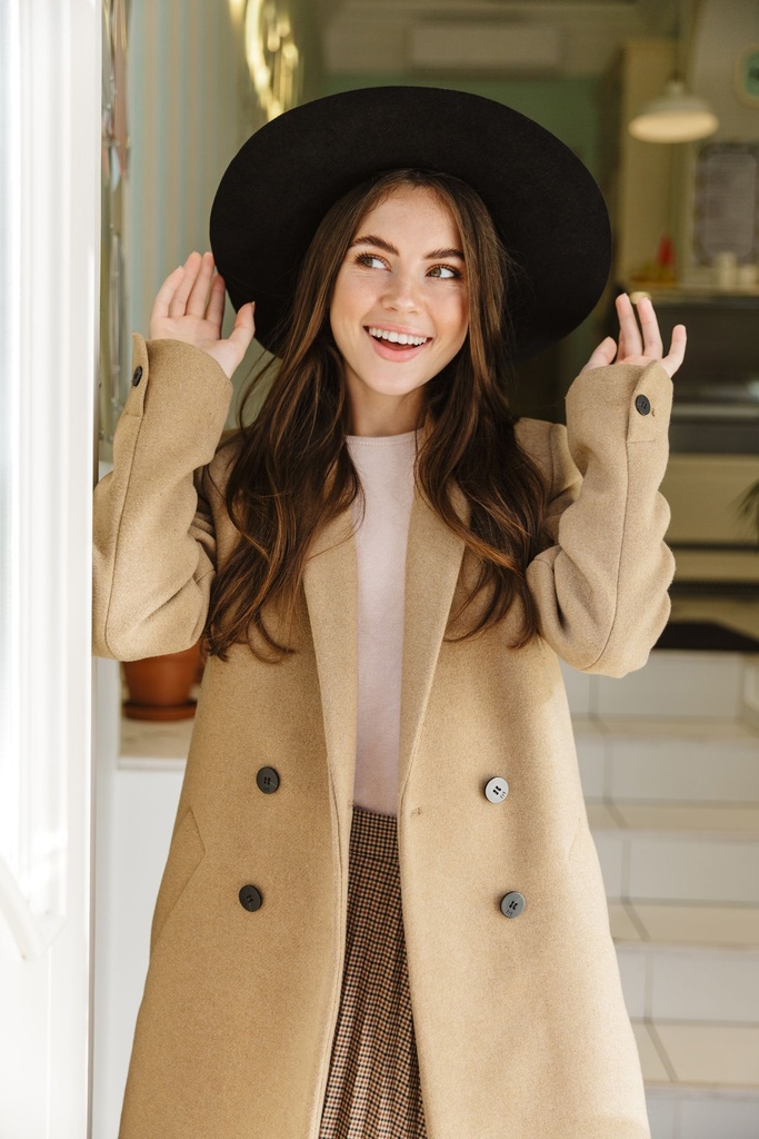 雙排扣羊毛大衣－駝色