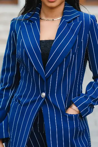 細條紋西裝外套 - 海軍藍